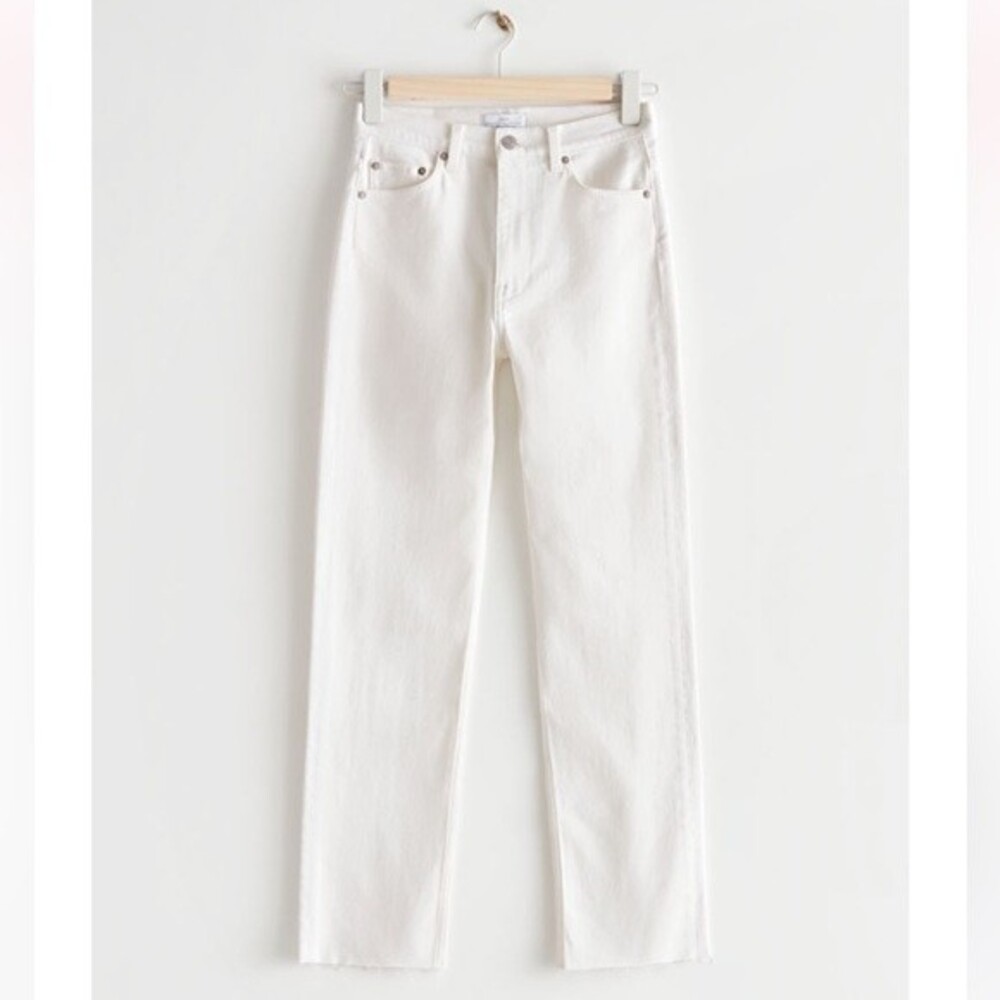 & other stories Slim Cut Jeans Raw Hem Jeans in White 28